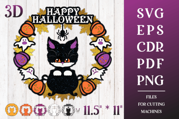 3D Black Cat Halloween Door Sign for Creative Projects