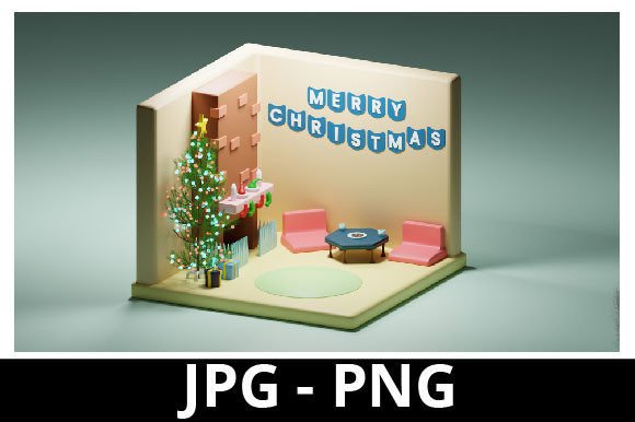 3D Rendered Living Room Christmas Theme: A Design Resource for Modern Projects