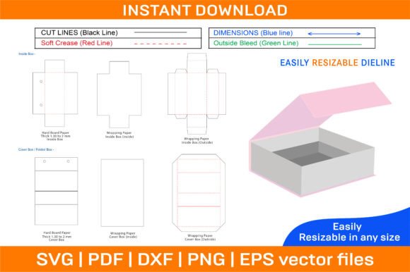 Custom Gift Box and Cosmetic Rigid Box Die Cut Templates