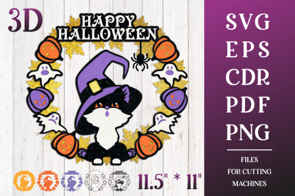 Halloween Door Sign With Black Cat 3D Design