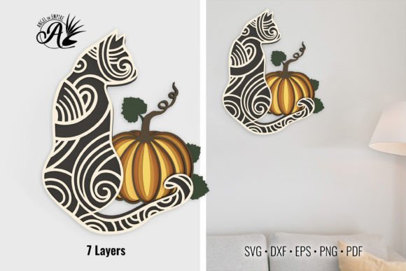 Halloween Mummy Cat and Pumpkin: A Versatile 7-Layer Laser Cut Design for Creative Projects