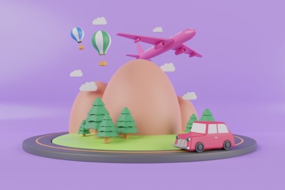 Holiday with Retro Car 3D Illustration: A Versatile Design Asset