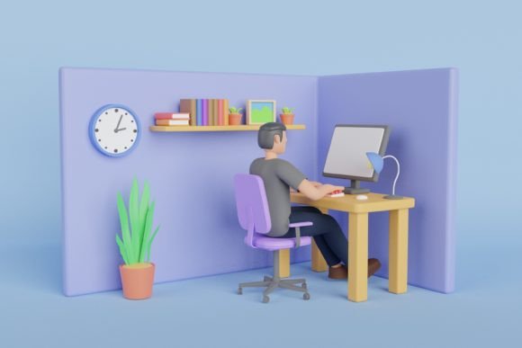 Man Work on Computer 3D Illustration